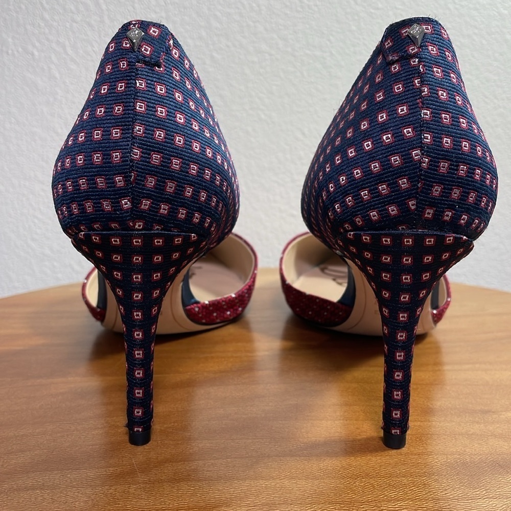 Sam Edelman D’orsay Telsa Red Blue Brocade High Heel Pumps Size 10W - Picture 7 of 16